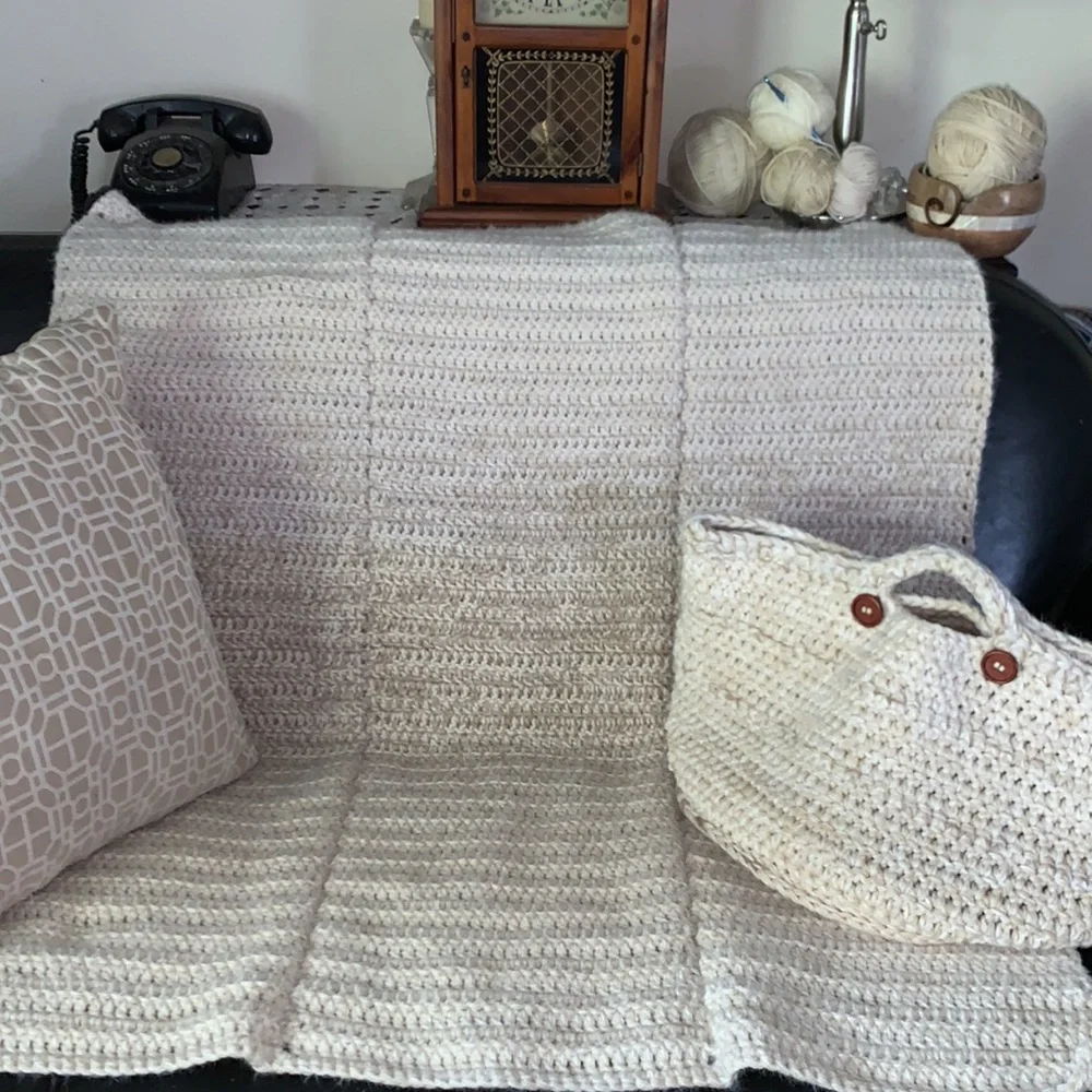 Soft Double Threaded Ombré Handmade Crochet Throw Blanket with Two Ribs - Picture 9 of 17